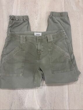 FRAME Washed Aloe Utility Cargo Pants Size 29 Green Ankle Zip Stretch High Rise